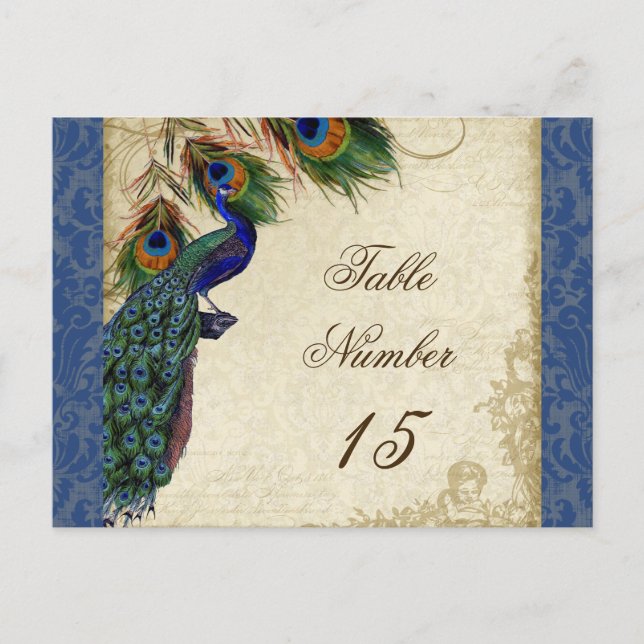 Carte Postale Plumes de paon Numéros de tableau des Mariages off (Devant)