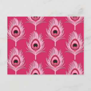 Carte Postale Plumes de paon, rose pastel sur rose Fuchsia