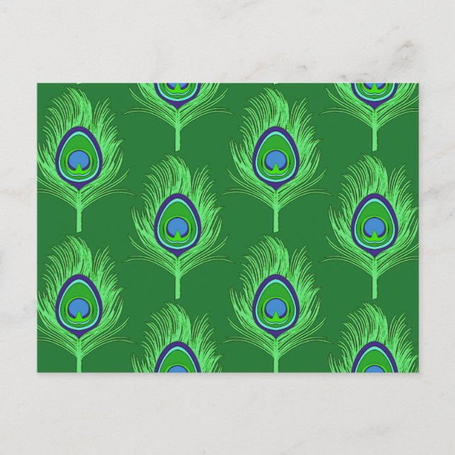 Carte Postale Plumes de paon, vert citron sur vert émeraude (Devant)