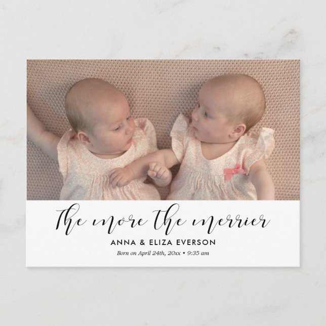 Carte Postale Plus la faire-part de photos de naissance jumelle  (Devant)