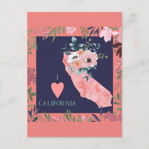 Carte Postale Plutôt Floral I Love California State Map