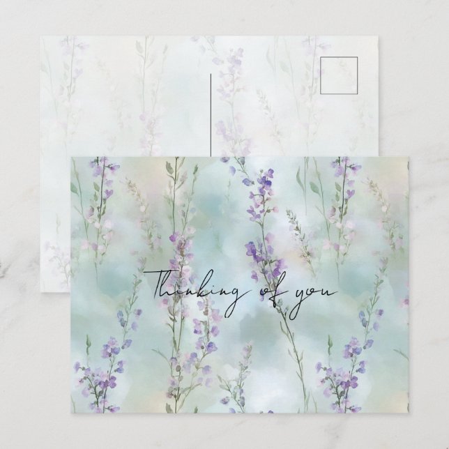 Carte Postale Plutôt romantique Violet Floral Penser de vous (Devant / Derrière)