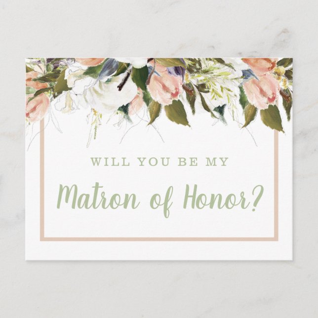 Carte Postale Poche et blanc Floral Matron d'honneur Proposition (Devant)