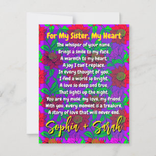 Carte Postale Poème cool pour ma soeur   Floral personnalisé