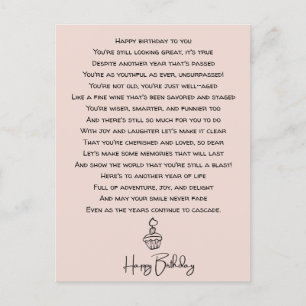 Carte Postale Poème d'anniversaire amusant pour les adultes