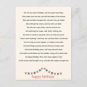 Carte Postale Poème d'anniversaire de maman Hilaried