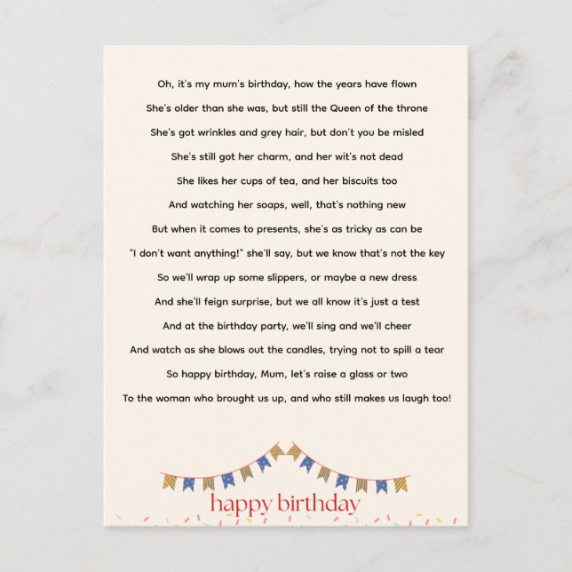 Carte Postale Poème d'anniversaire de maman Hilaried (Devant)