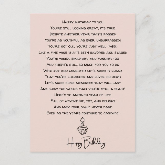 Carte Postale Poème d'anniversaire drôle pour adultes (Devant)