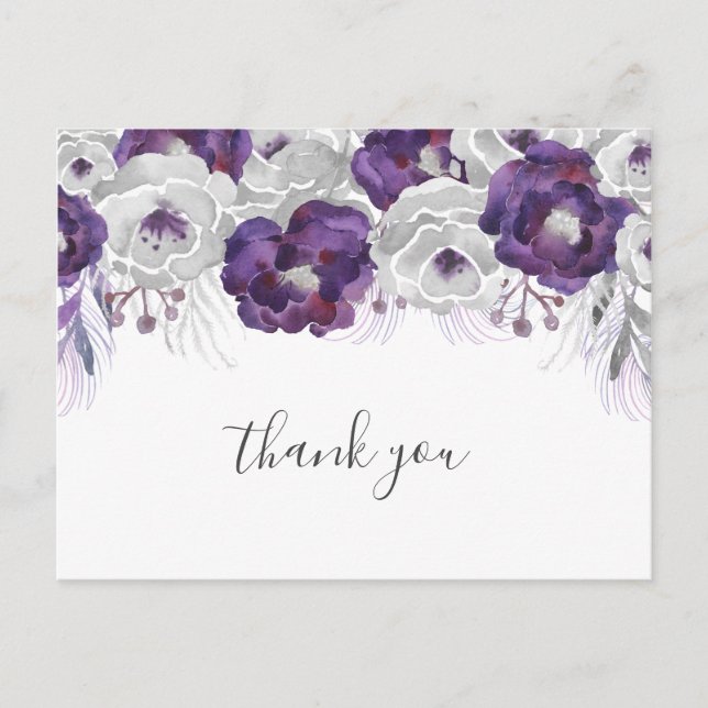 Carte Postale Poème de baby shower Floral violet merci (Devant)