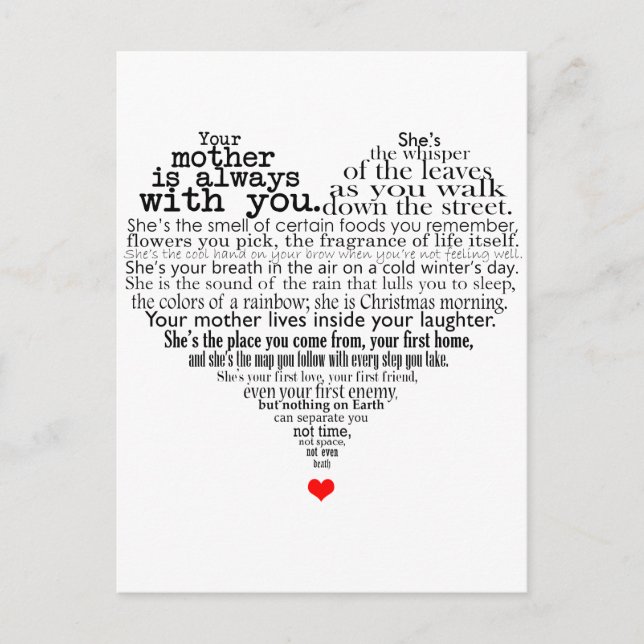 Carte Postale Poème de la fête des mères (Devant)
