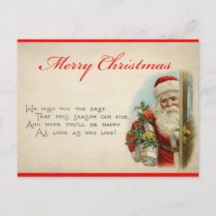 Carte Postale Poème de Noël vintage Père Noël Cute