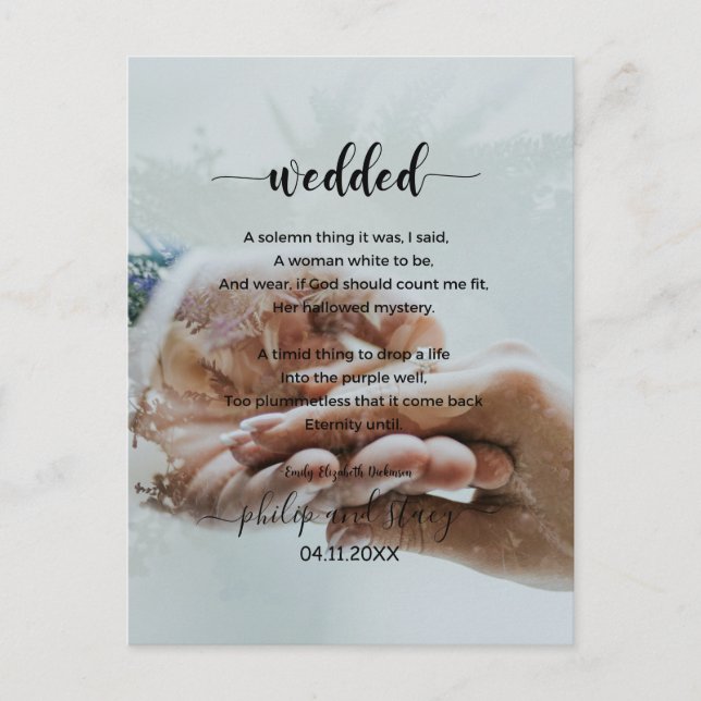 Carte Postale Poème Élégant de Mariage avec Photo Personnalisée (Devant)