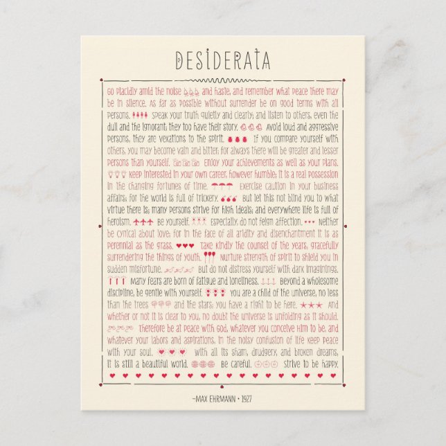Carte Postale Poème Inspirateur Desiderata (Devant)
