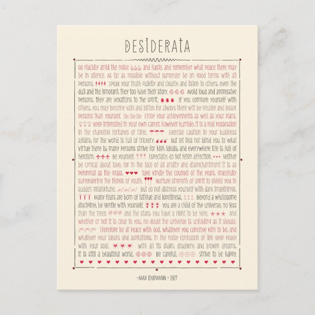 Carte Postale Poème Inspirateur Desiderata (Devant)