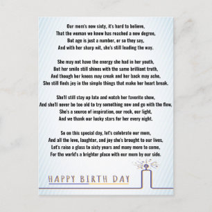 Carte Postale Poésie drôle pour 60e anniversaire maman