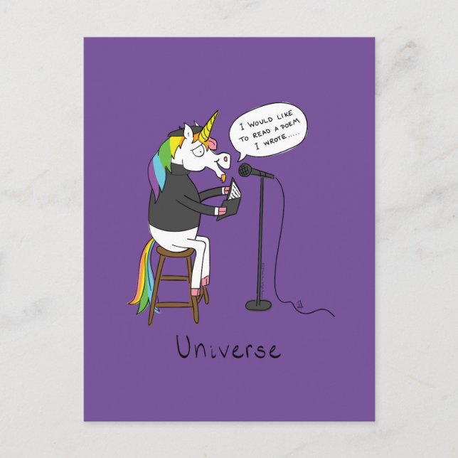 Carte Postale Poésie Unicorne Poète drôle (Devant)