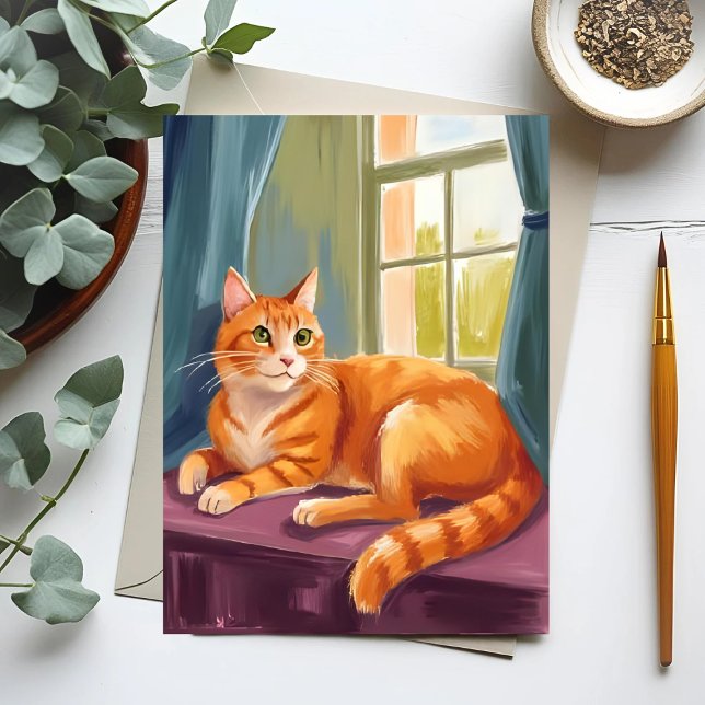 Carte Postale Poète d'aquarelle de chat Tabange orange (Créateur téléchargé)