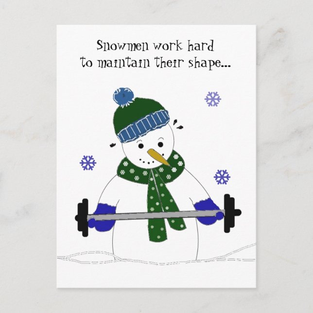 Carte Postale Poids Lifting Snowman avec dire (Devant)