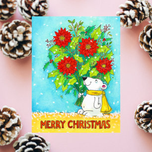 Carte Postale Poinsettia Joyeux Noël Ours