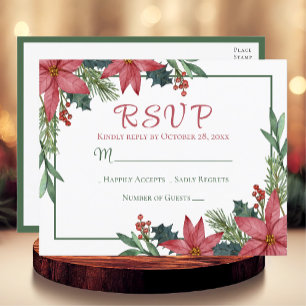 Carte Postale Poinsettia Red Winter Wedding Noël RSVP