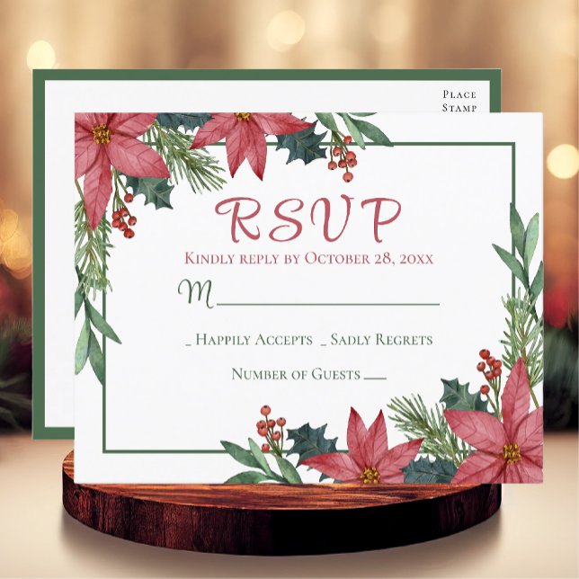 Carte Postale Poinsettia Red Winter Wedding Noël RSVP (Créateur téléchargé)