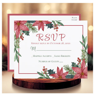 Carte Postale Poinsettia Rouge Noël Floral Mariage RSVP