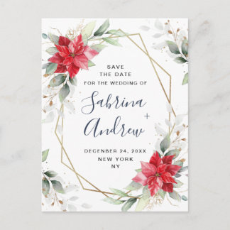 Carte Postale Poinsettia Winter Greenery Wedding Enregistrer la 