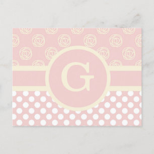 Carte Postale Point Polka monogramme et Rose unique
