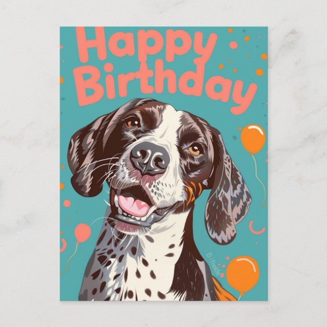 Carte Postale Pointeur à cheveux germanique Joyeux anniversaire (Devant)