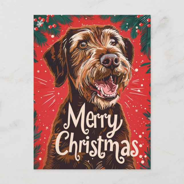 Carte Postale Pointeur à poils durs Griffon Joyeux Noël (Devant)