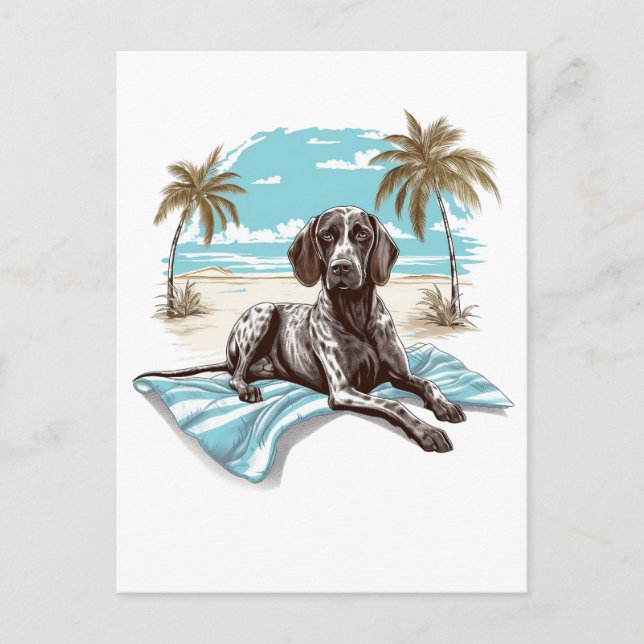 Carte Postale Pointeur en short allemand sur la plage (Devant)