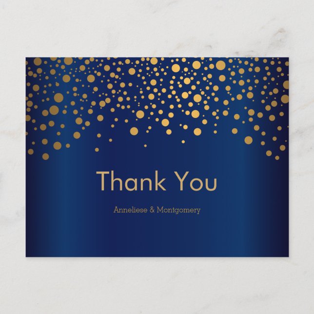 Carte Postale Points Confetti Or Design | bleu marine (Devant)