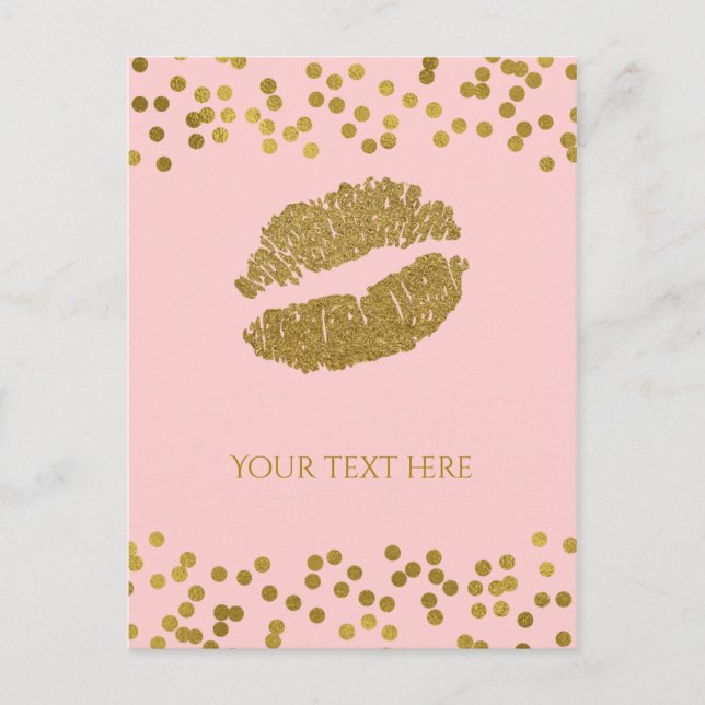 Carte Postale Points Confetti Pink & Gold Faux Blushing (Devant)