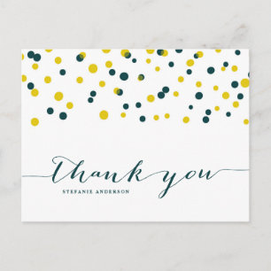 Carte Postale Points Confetti turquoises et jaunes Merci moderne