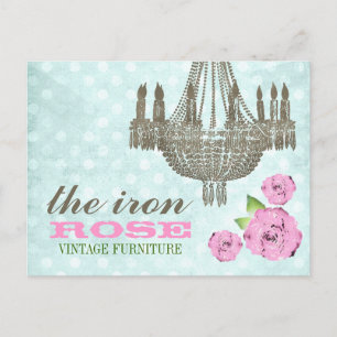 Carte Postale Points de Rose Vintage vert pastel et menthe GC