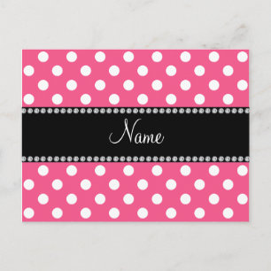 Carte Postale Pois blancs rose nom personnalisé