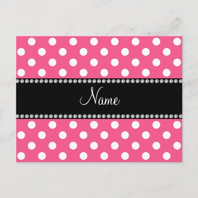 Carte Postale Pois blancs rose nom personnalisé (Devant)