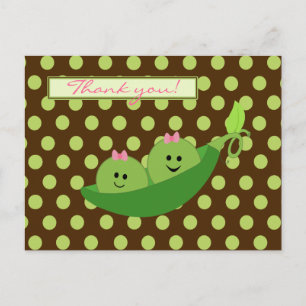 Carte Postale Pois jumeaux dans un Merci de Baby shower de pois