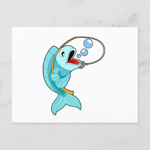 Carte Postale Poisson avec canne à pêche