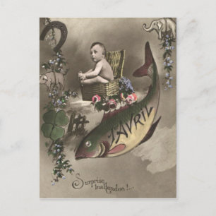 Carte Postale Poisson Baby Four Leaf Clover Poisson d'avril