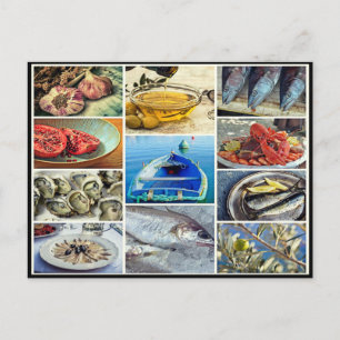 Carte Postale Poisson classique fruits de mer manger collage cui