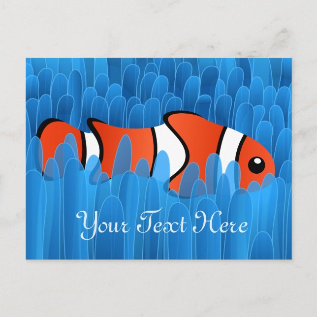 Carte Postale Poisson clown mignon et belle anémone de mer bleue (Devant)