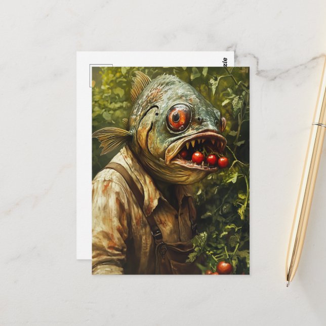 Carte Postale Poisson dans un jardin de tomates (Devant/Arrière en situation)
