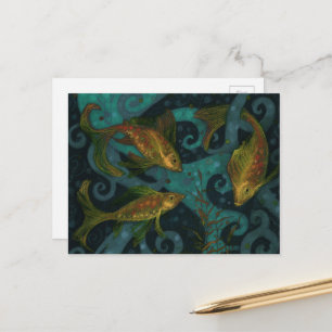 Carte Postale Poisson d'or Animaux sous-marins peinture Turquois