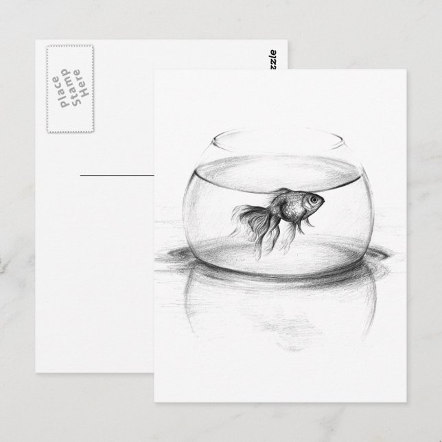 Carte Postale Poisson d'or dans le bol et l'eau (Devant / Derrière)