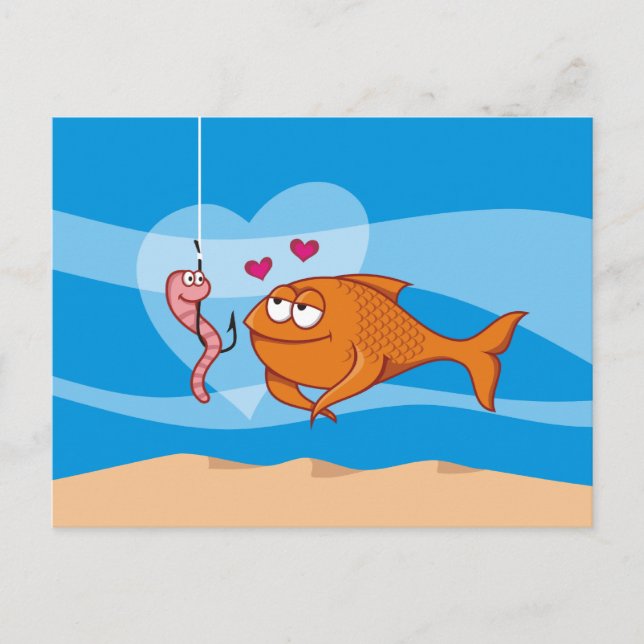 Carte Postale Poisson et appât en amour (Devant)