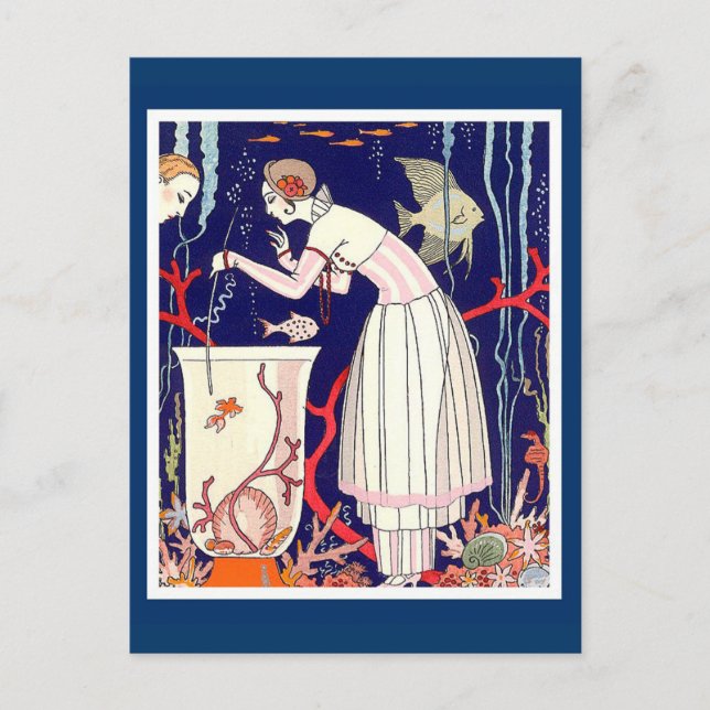 CARTE POSTALE POISSON PETIT ÉTONNANT , MODE BEAUTÉ ART DÉCO (Devant)