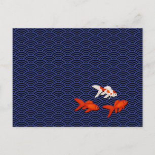 Carte Postale Poisson rouge sur motif Seigaiha personnalisé japo