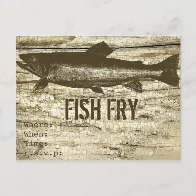 Carte Postale Poisson sur une vieille planche en bois avec des t (Devant)
