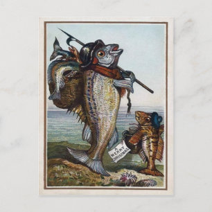 Carte Postale Poisson victorien vintage